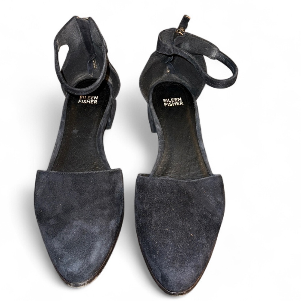 Eileen Fisher Vero Cuoio Black Suede Ankle Strap D'Orsay Women's Shoes 8.5